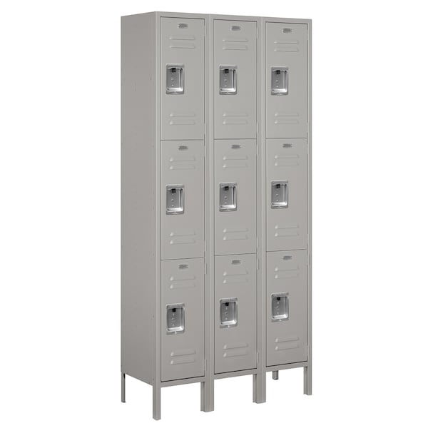 Wardrobe Locker, 36 in W, 12 in D, 78 in H, (3) Wide, (9) Openings, Gray